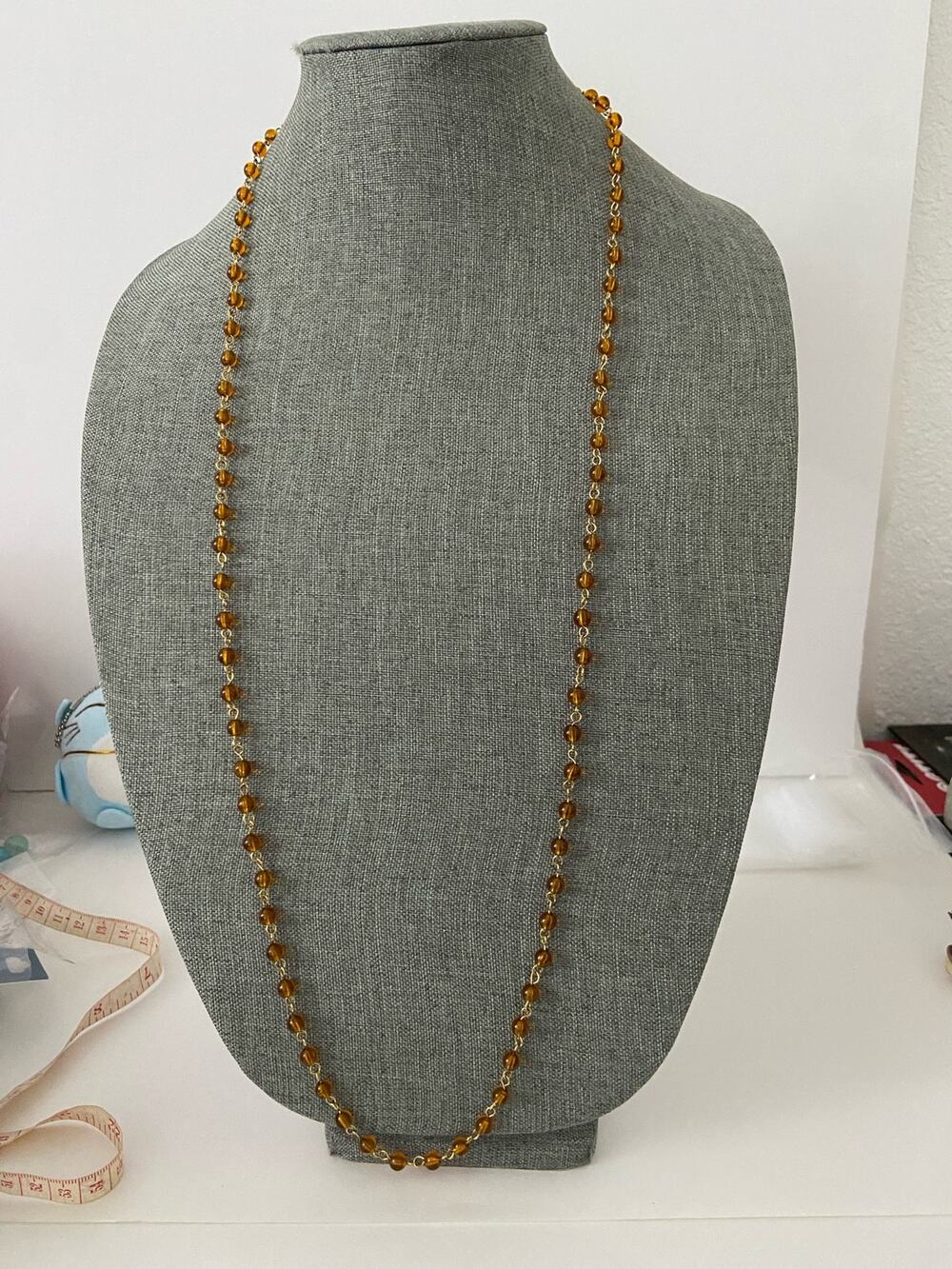 Vintage orange bead necklace gold tone